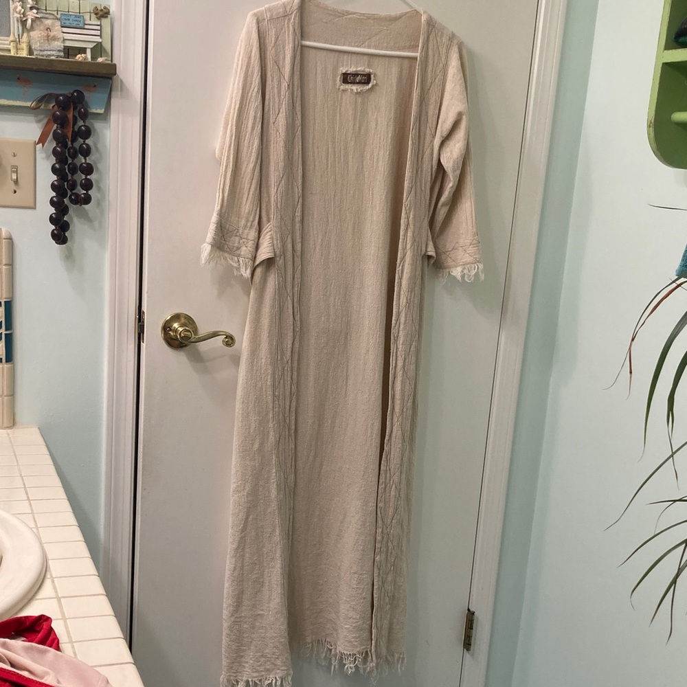Cream Long Open Cardigan with Fringe